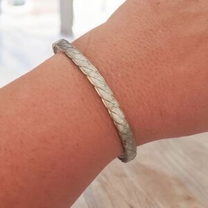 Vintage Alpaca Mexico Bracelet Silver Flat Rope Bangle